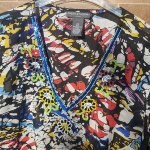 Colorful top with beaded accent